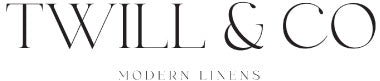 Twill & Co Modern Linens logo in black lettering on white