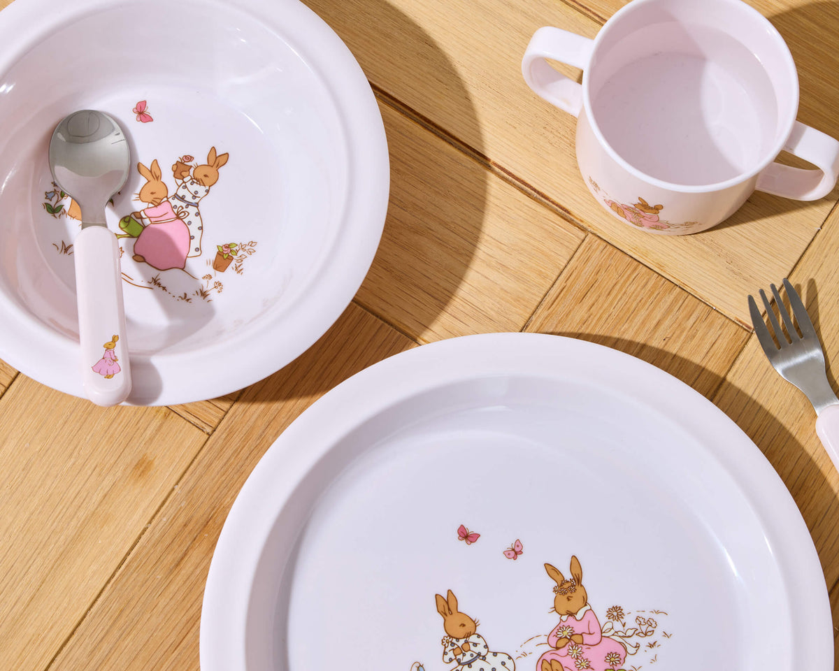 Royal Doulton Bunnykins melamine dinner set styled for kids mealtime