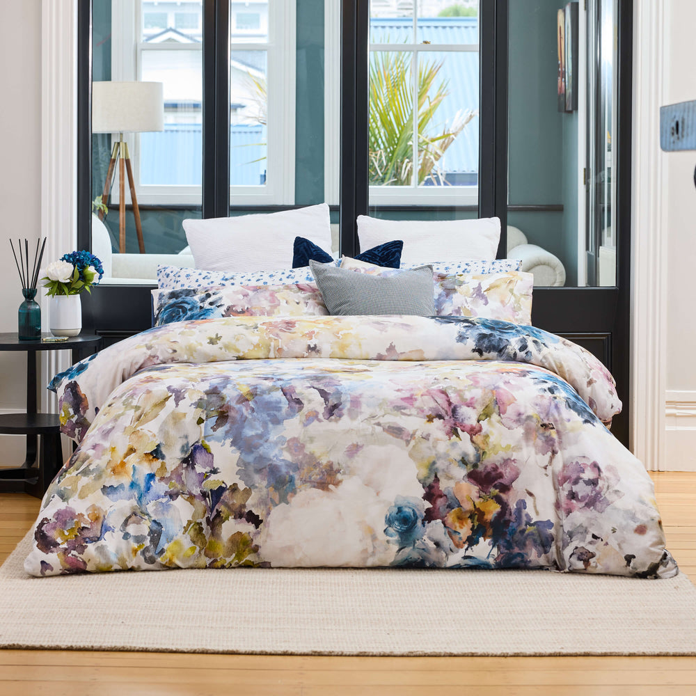 June & Jupiter floral bedding styled in a bedroom